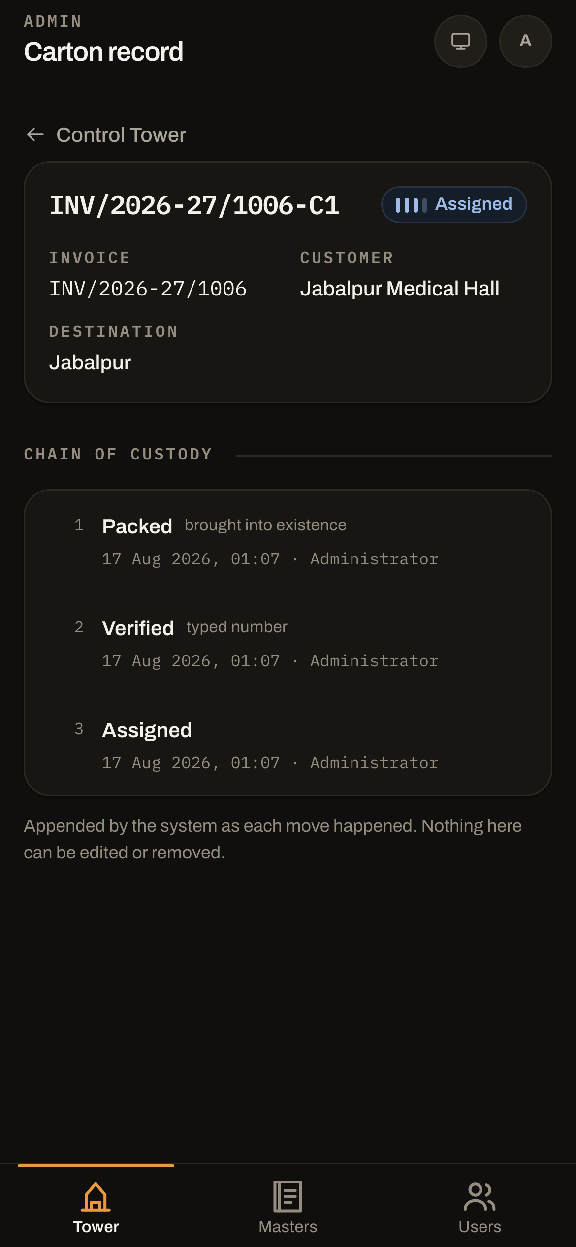Invoice custody timeline